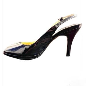 Genuine Leather Cole Haan NIKE Black Patent Peep Toe Slingback Heels